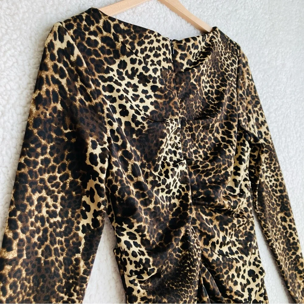 Carmen Marc Valvo leopard print long sleeve jersey knit bodycon midi dress, Sz M - Picture 15 of 16